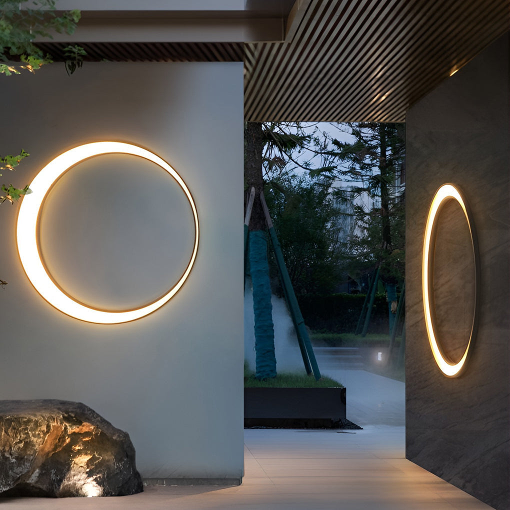 Modern Circular Moon LED Outdoor Wall Lamp Waterproof IP65 Exterior Porch Garden Sconce