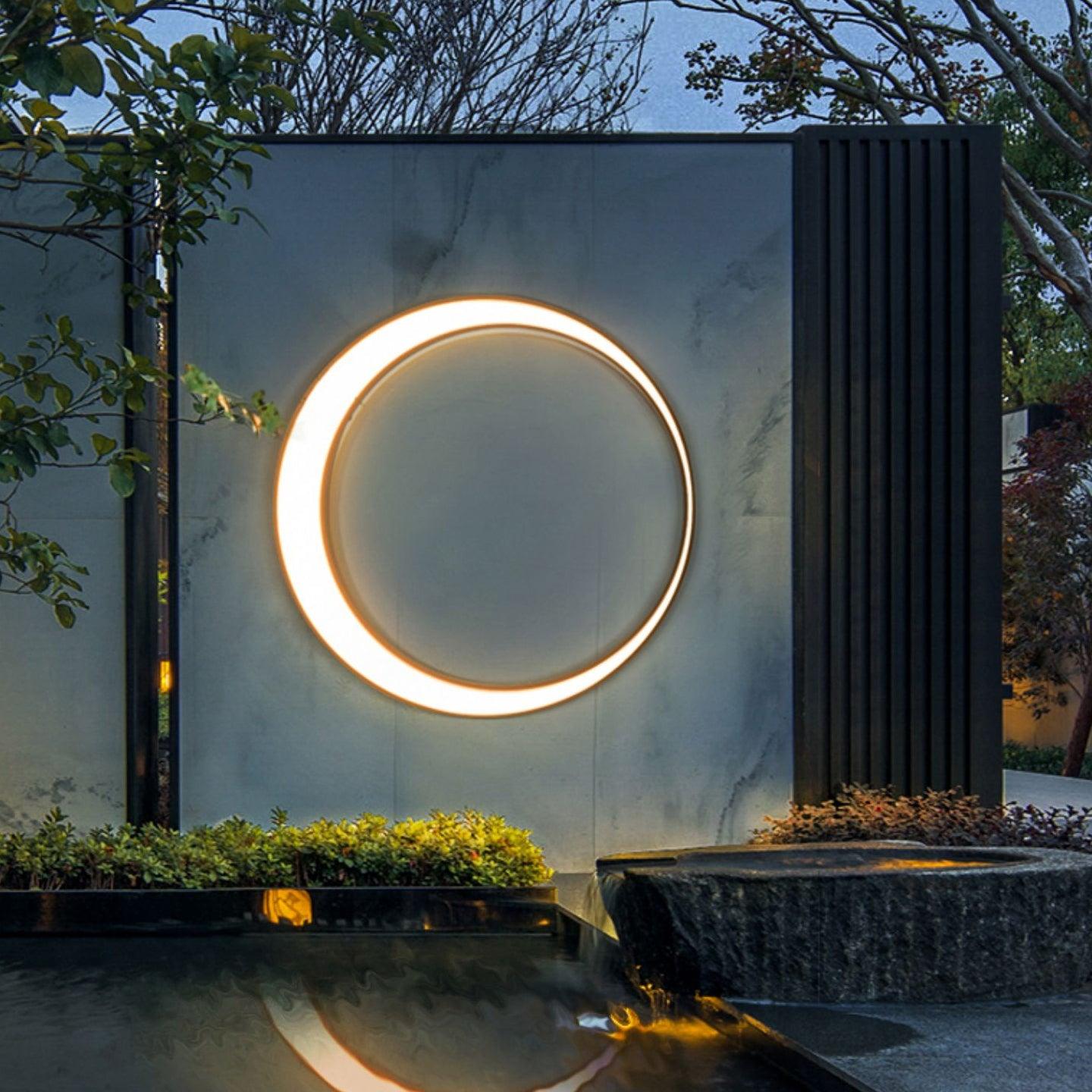 Modern Circular Moon Outdoor LED Wall Light IP65 Waterproof Exterior Sconce for Garden and Villa