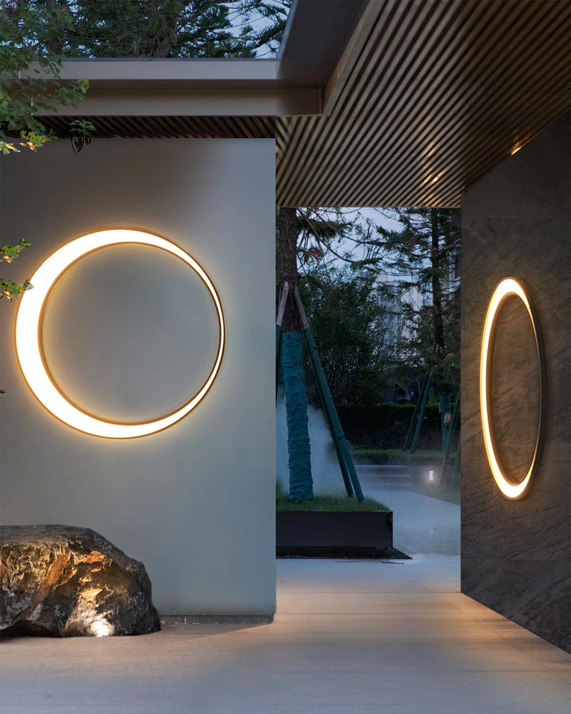 Modern Circular Moon Outdoor LED Wall Light IP65 Waterproof Exterior Sconce for Garden and Villa