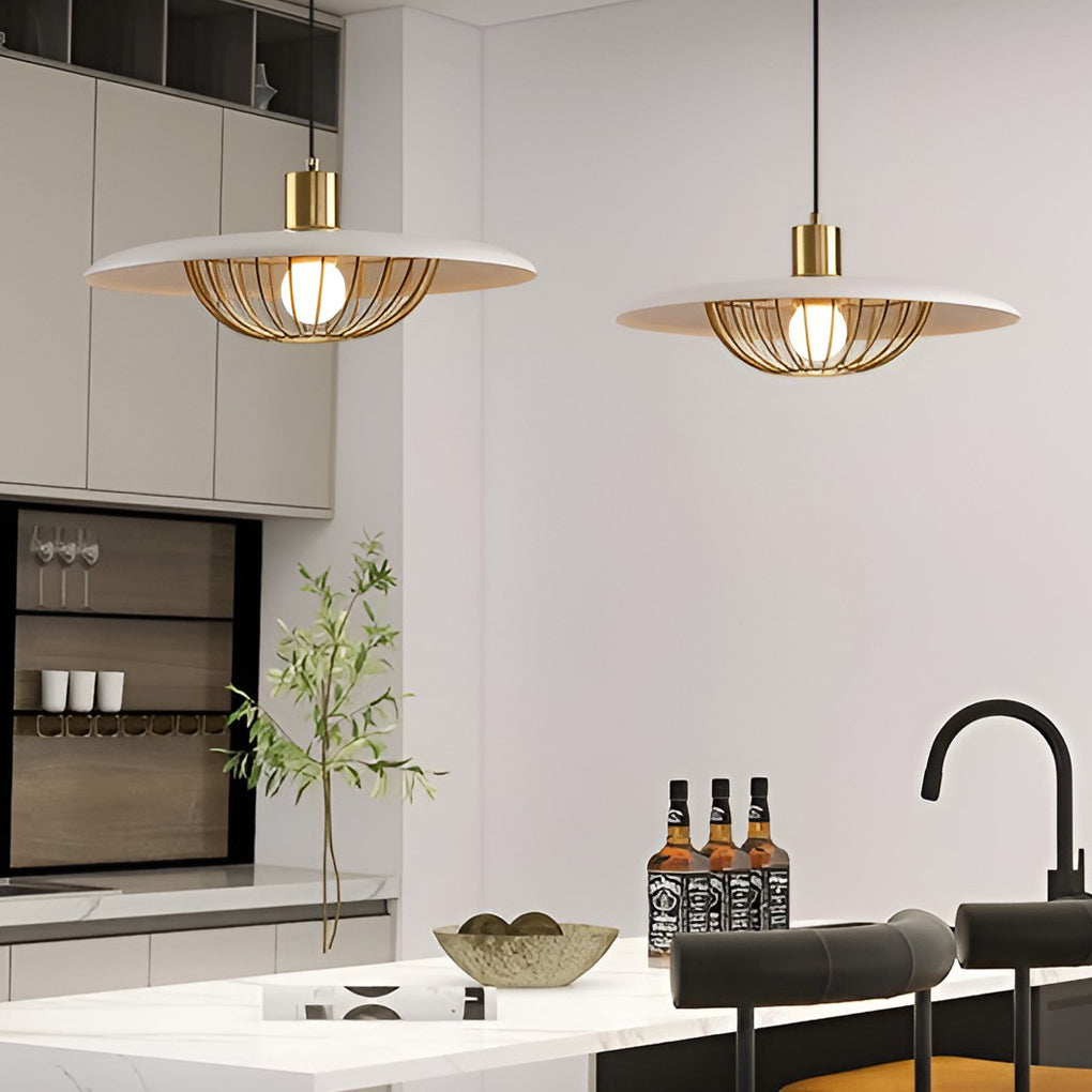Modern Circular Nordic Pendant Light with Electroplated Iron Finish and Three Step Dimming