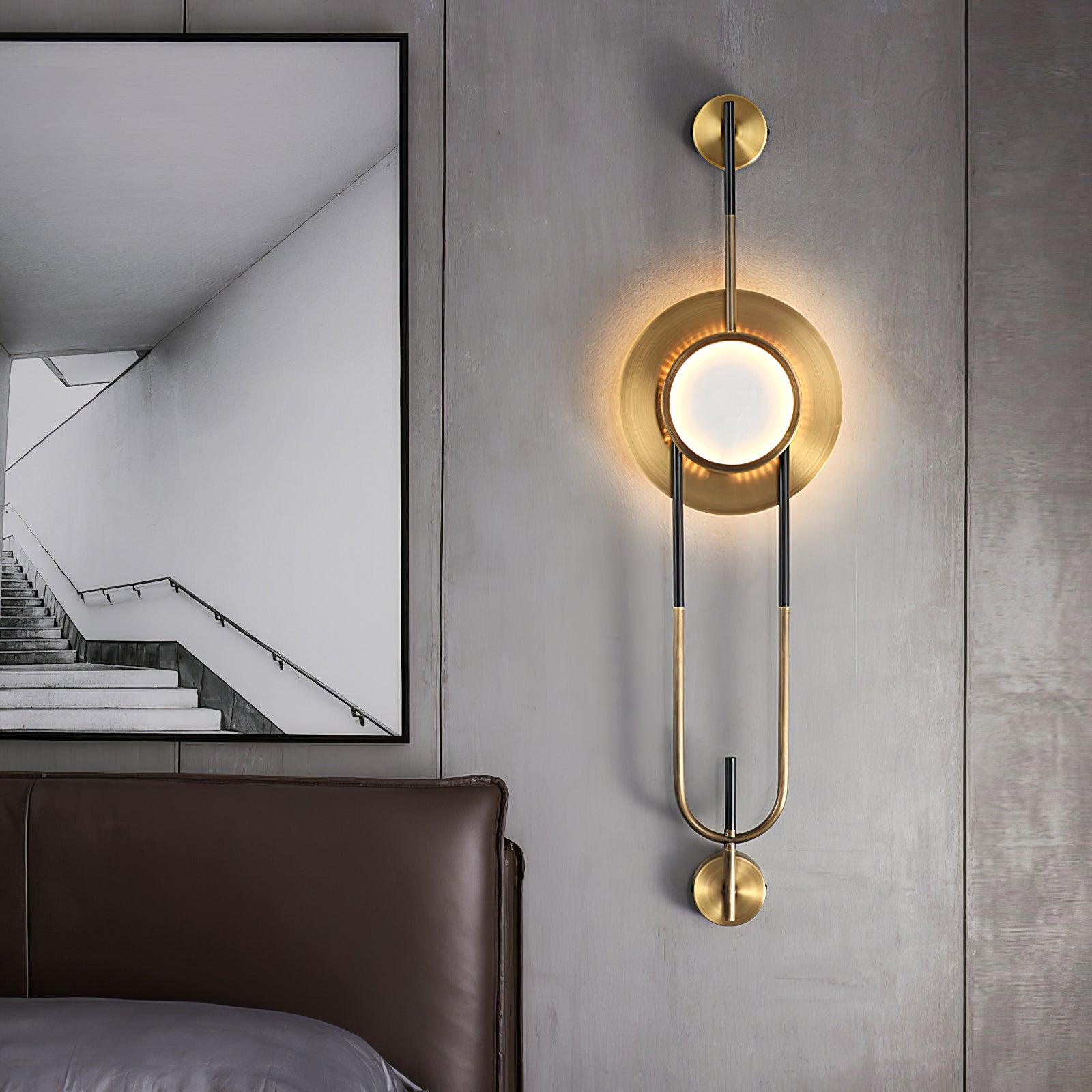 Modern Circular White Marble LED Wall Sconce with Elegant Gold Finish Accents