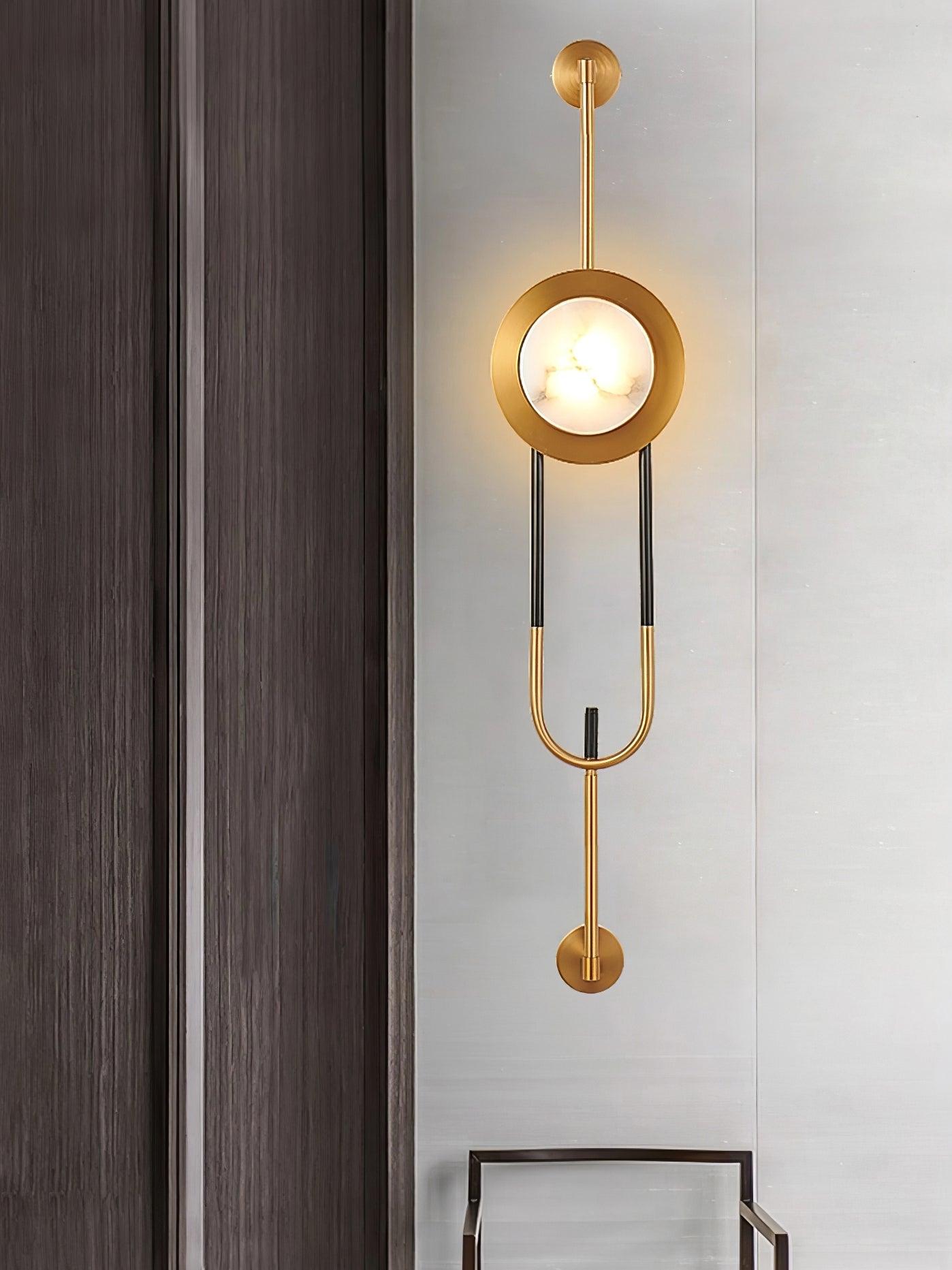Modern Circular White Marble LED Wall Sconce with Elegant Gold Finish Accents