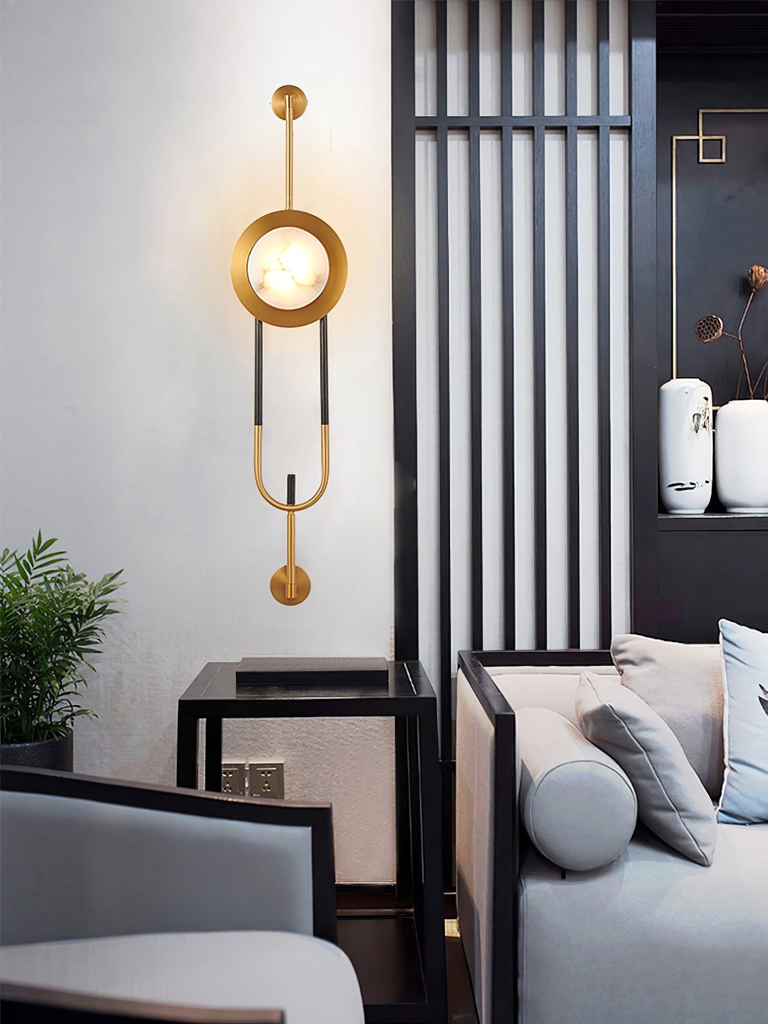 Modern Circular White Marble LED Wall Sconce with Elegant Gold Finish Accents