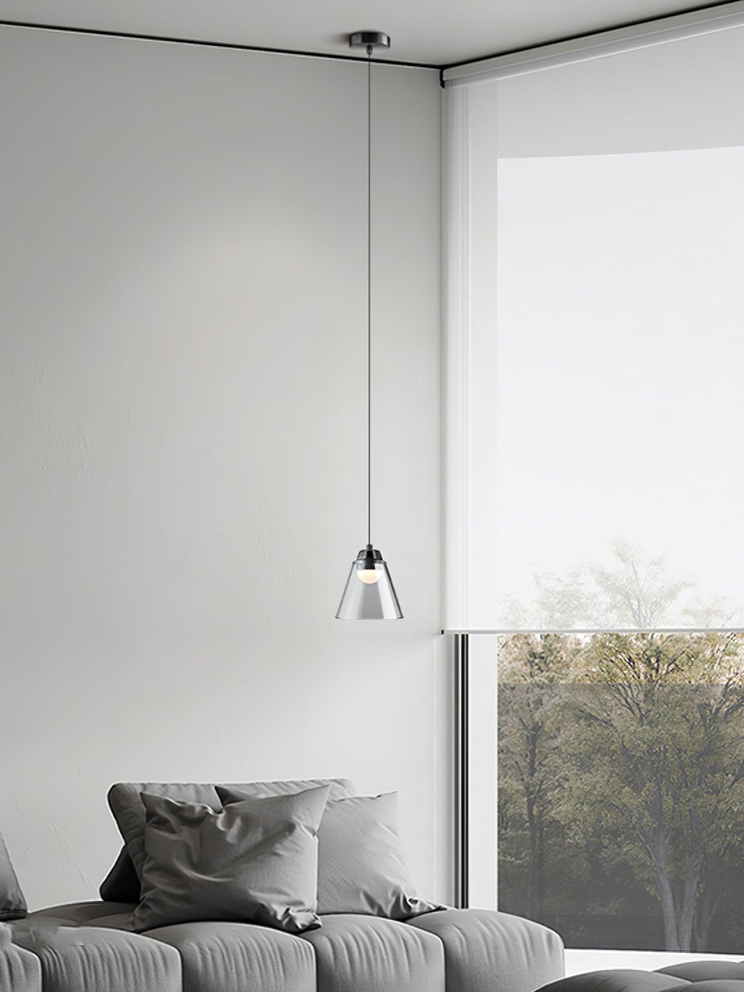 Modern Clear Thick Glass Sculptural Pendant Light Integrated LED Hanging Lamp for Living Room
