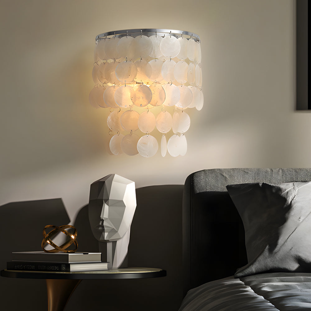 Modern Coastal Capiz Shell Wall Sconce Gold Chrome LED Bedside Accent Light