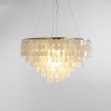Modern Coastal Multi Tiered Shell Chandelier Round Pendant Light with Gold Accents