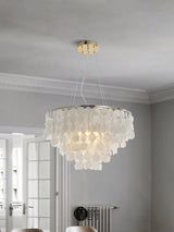 Modern Coastal Multi Tiered Shell Chandelier Round Pendant Light with Gold Accents