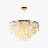 Modern Coastal Multi Tiered Shell Chandelier Round Pendant Light with Gold Accents