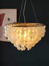 Modern Coastal Multi Tiered Shell Chandelier Round Pendant Light with Gold Accents