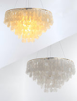 Modern Coastal Multi Tiered Shell Chandelier Round Pendant Light with Gold Accents