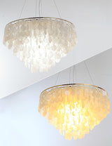 Modern Coastal Multi Tiered Shell Chandelier Round Pendant Light with Gold Accents