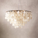Modern Coastal Multi Tiered Shell Chandelier Round Pendant Light with Gold Accents