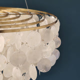 Modern Coastal Multi Tiered Shell Chandelier Round Pendant Light with Gold Accents