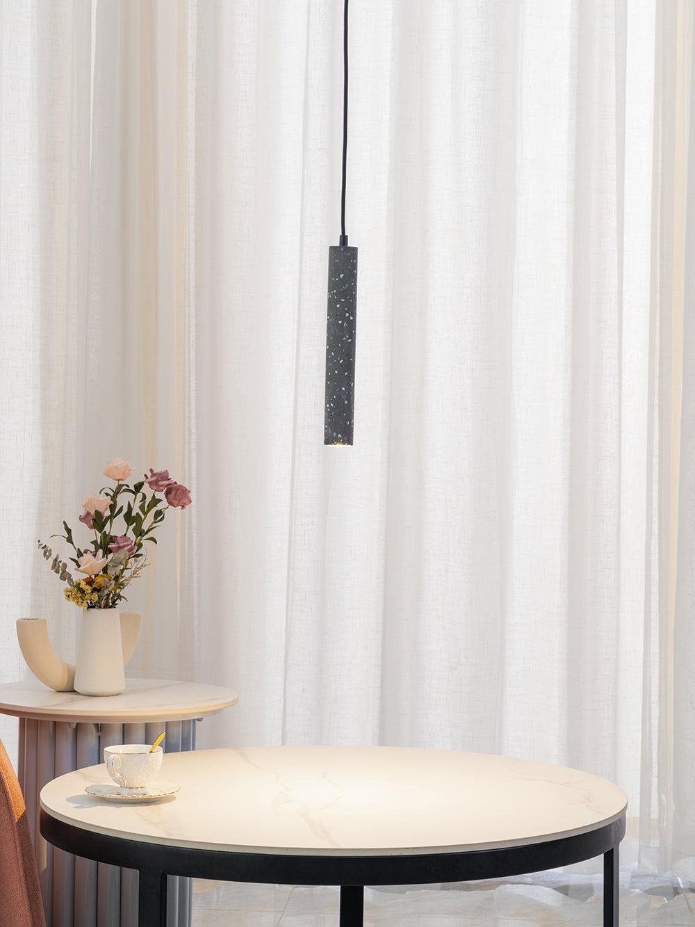 Modern Concrete Terrazzo Pendant Light Industrial Minimalist Cylinder Hanging Lamp for Kitchen and Dining Room