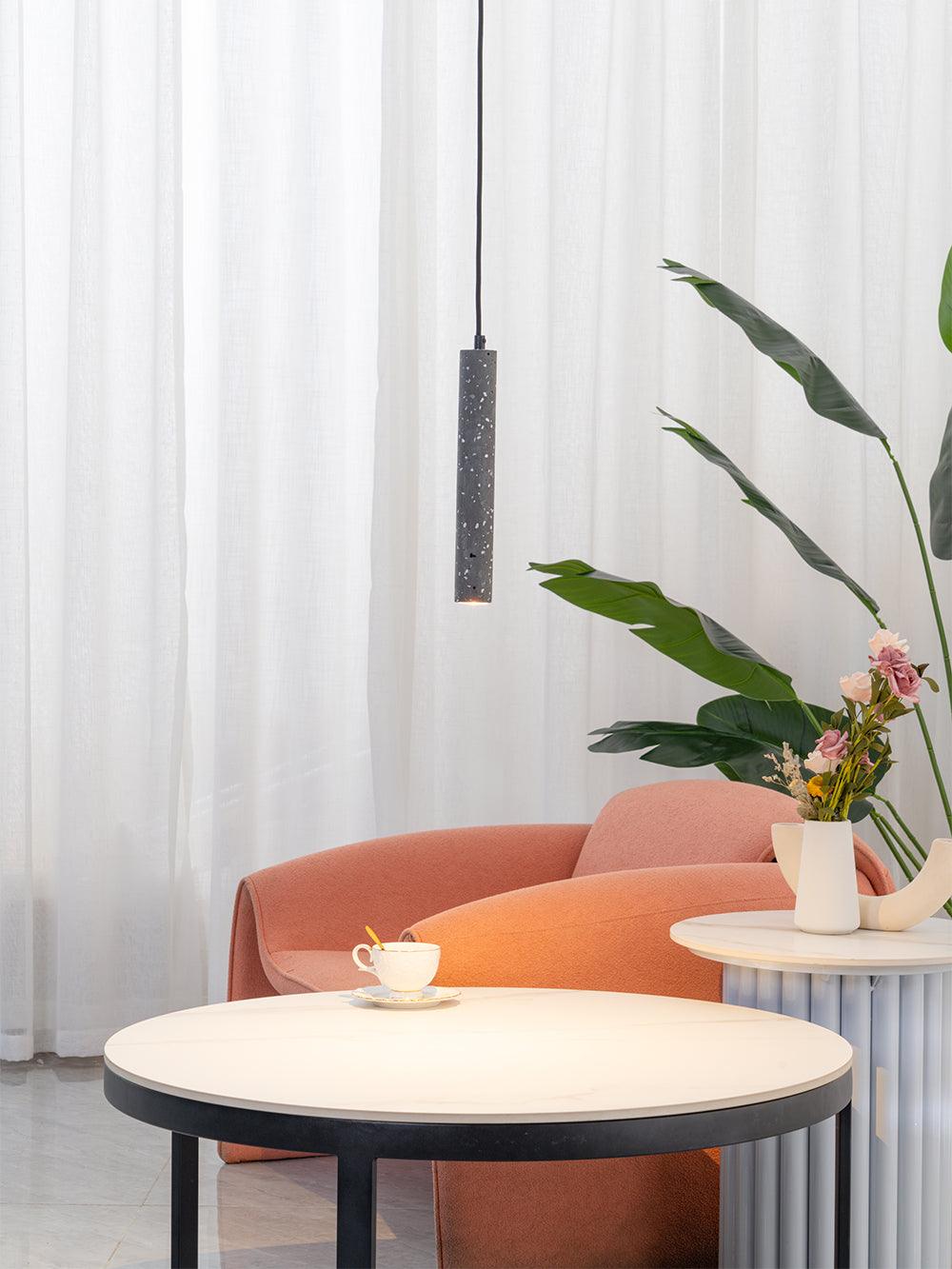 Modern Concrete Terrazzo Pendant Light Industrial Minimalist Cylinder Hanging Lamp for Kitchen and Dining Room