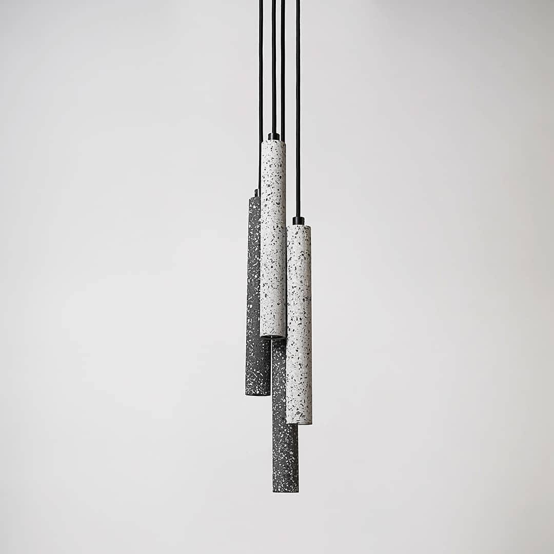 Modern Concrete Terrazzo Pendant Light Industrial Minimalist Cylinder Hanging Lamp for Kitchen and Dining Room