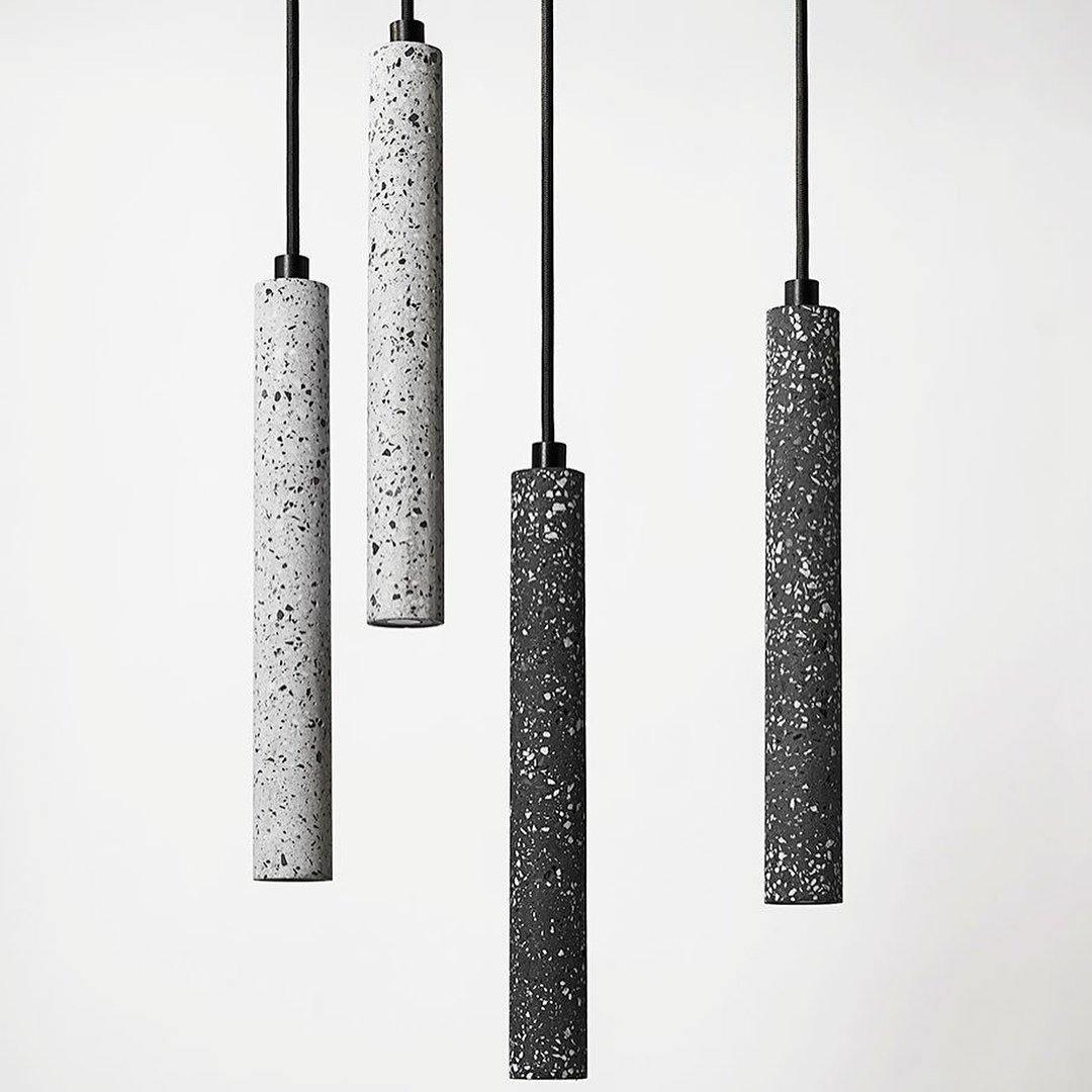 Modern Concrete Terrazzo Pendant Light Industrial Minimalist Cylinder Hanging Lamp for Kitchen and Dining Room