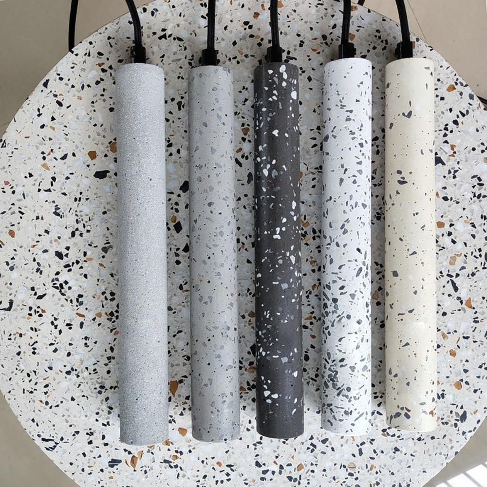 Modern Concrete Terrazzo Pendant Light Industrial Minimalist Cylinder Hanging Lamp for Kitchen and Dining Room