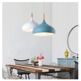 Modern Cone Metal Pendant Light with Wood Detail for Kitchen Island and Dining Room