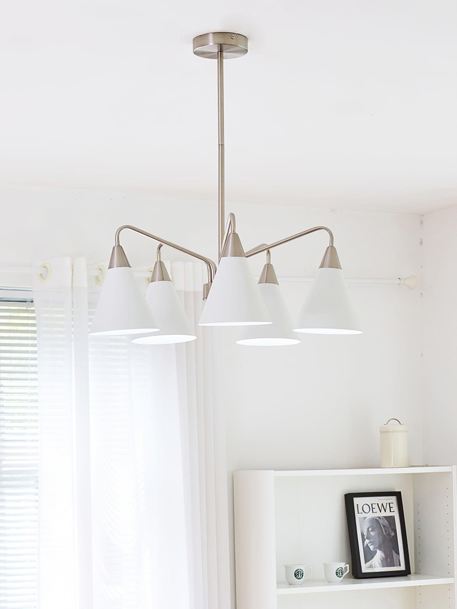 Modern Cono Multi Head Asymmetric Pendant Light Sand Nickel Cone Chandelier