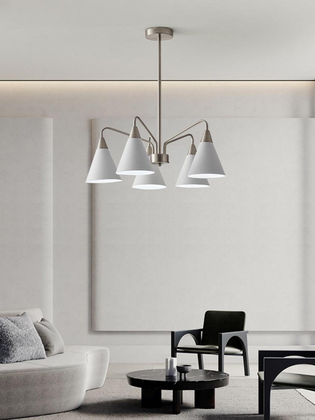 Modern Cono Multi Head Asymmetric Pendant Light Sand Nickel Cone Chandelier