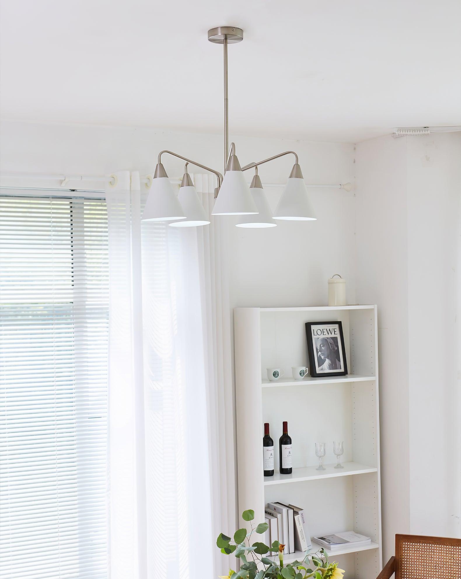 Modern Cono Multi Head Asymmetric Pendant Light Sand Nickel Cone Chandelier