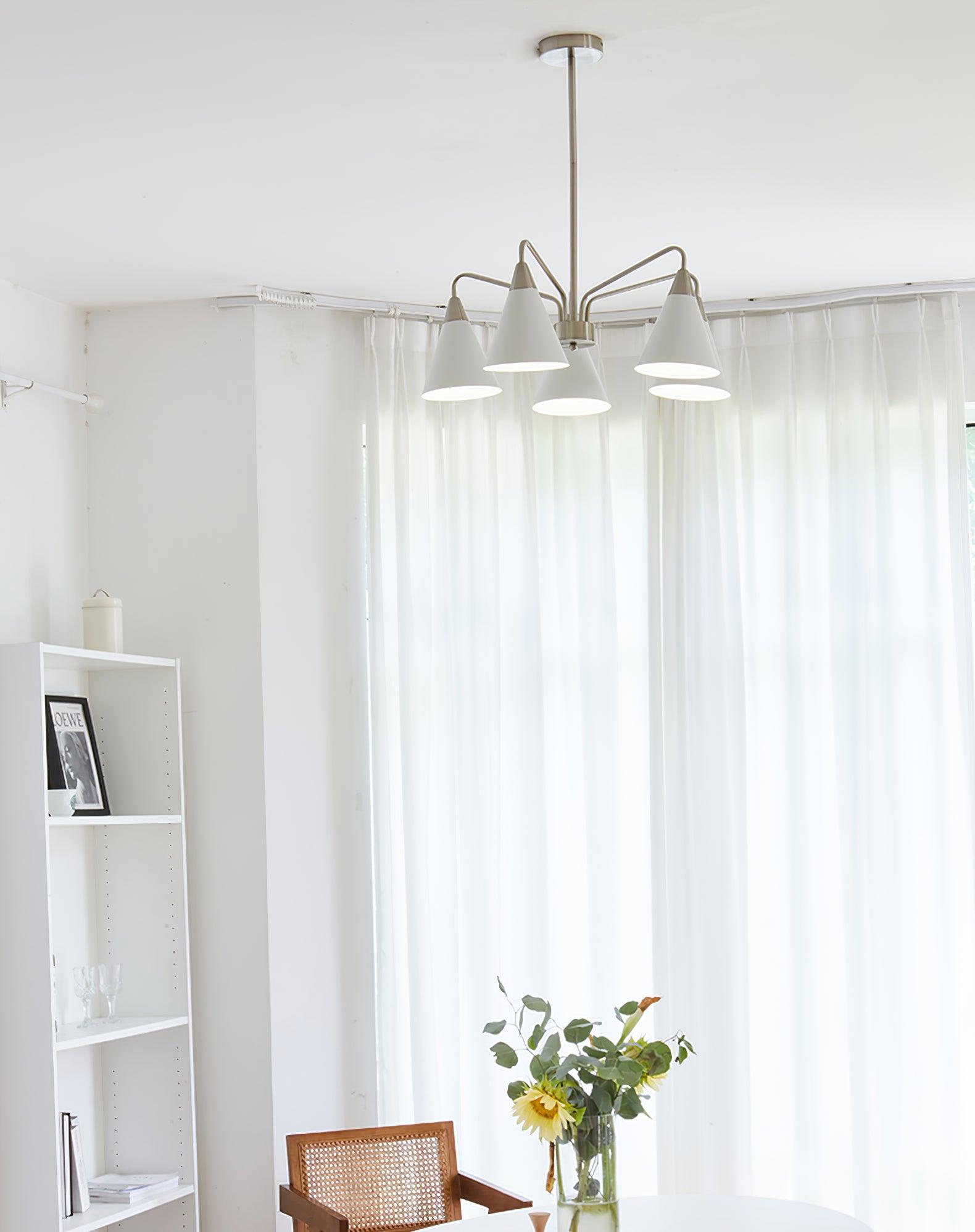 Modern Cono Multi Head Asymmetric Pendant Light Sand Nickel Cone Chandelier