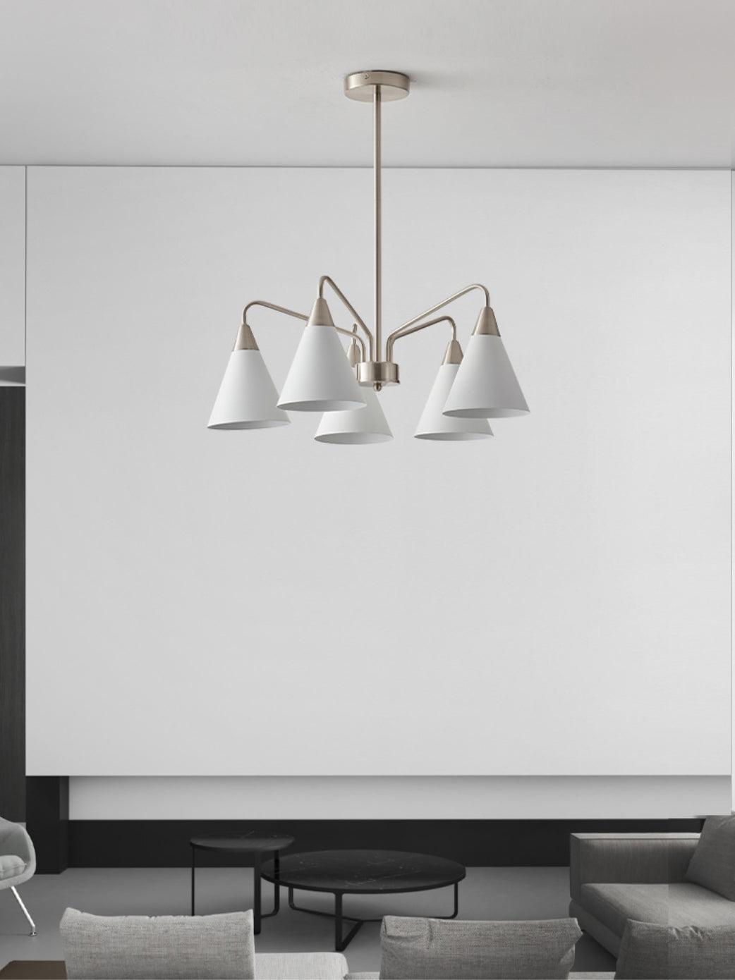 Modern Cono Multi Head Asymmetric Pendant Light Sand Nickel Cone Chandelier