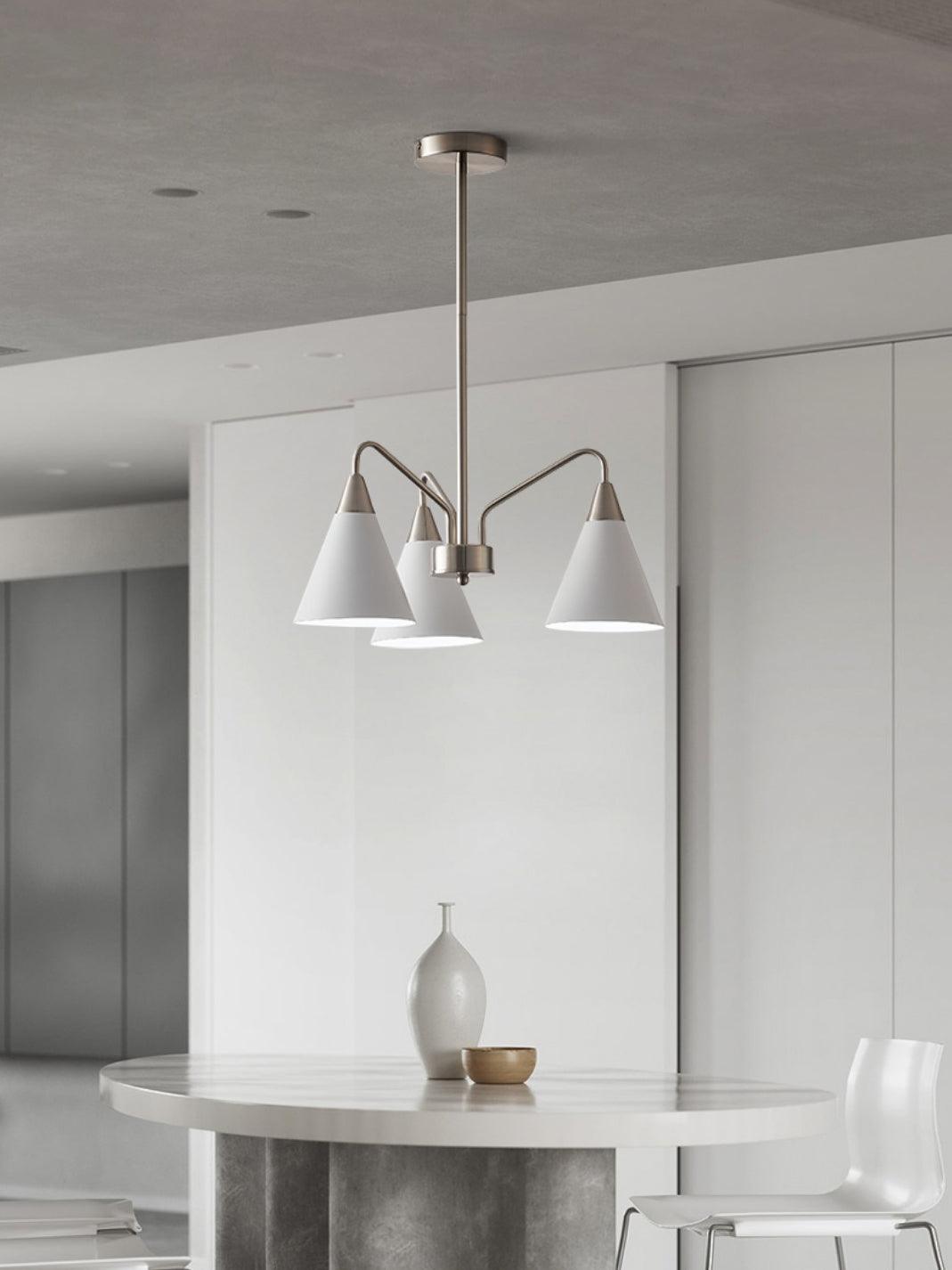 Modern Cono Multi Head Asymmetric Pendant Light Sand Nickel Cone Chandelier