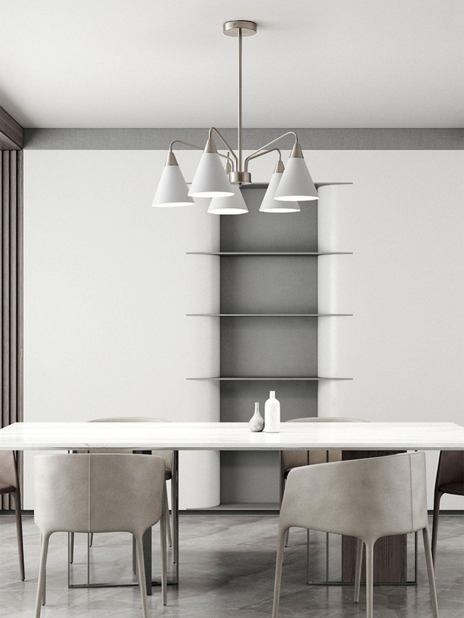 Modern Cono Multi Head Asymmetric Pendant Light Sand Nickel Cone Chandelier