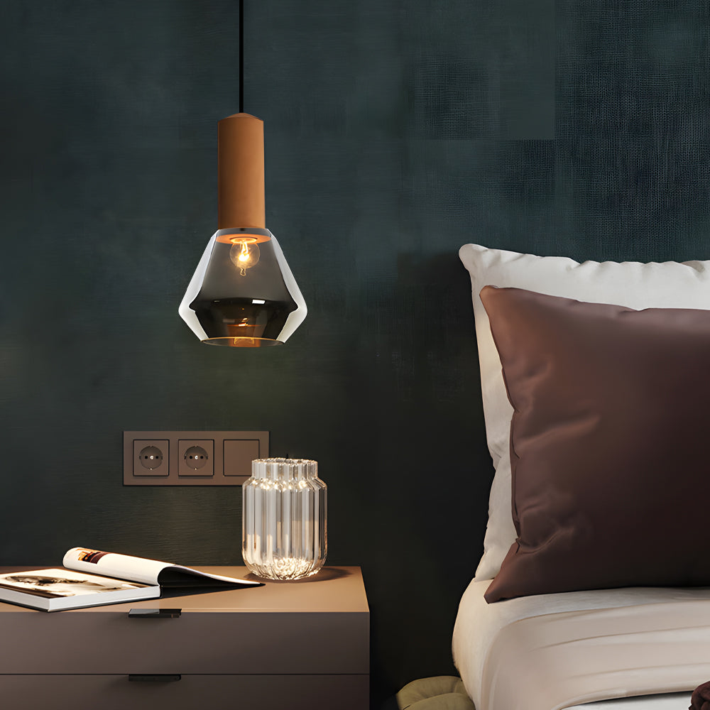 Modern Copper and Cork Glass Pendant Light with Diamond Jar Shade for Dining Room and Bar