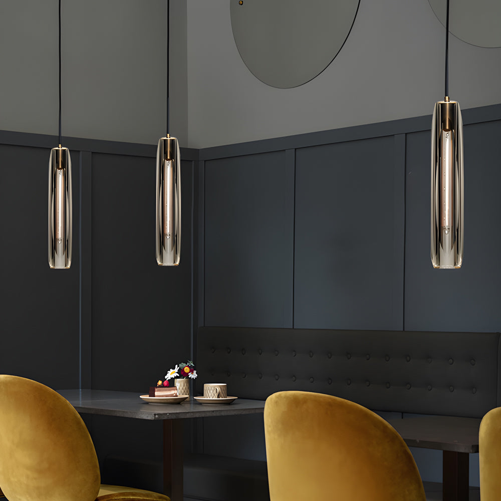 Modern Copper and Crystal Pendant Light with Long Tungsten Filament LED Bulb for Bedroom