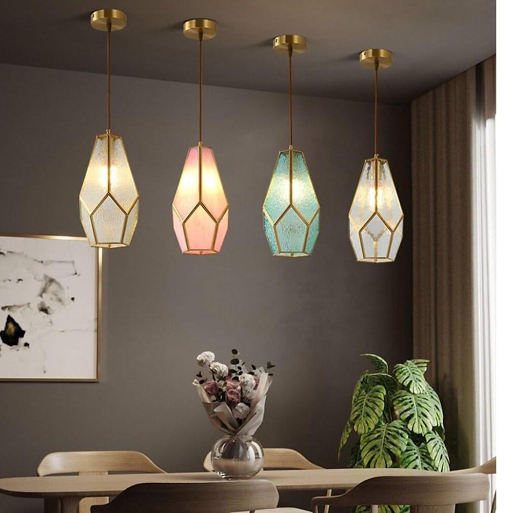 Modern Copper and Glass Geometric Pendant Light for Kitchen Island and Dining Room
