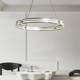 Modern Copper and Glass LED Chandelier Nordic Stepless Dimming Ring and Strip Pendant Light