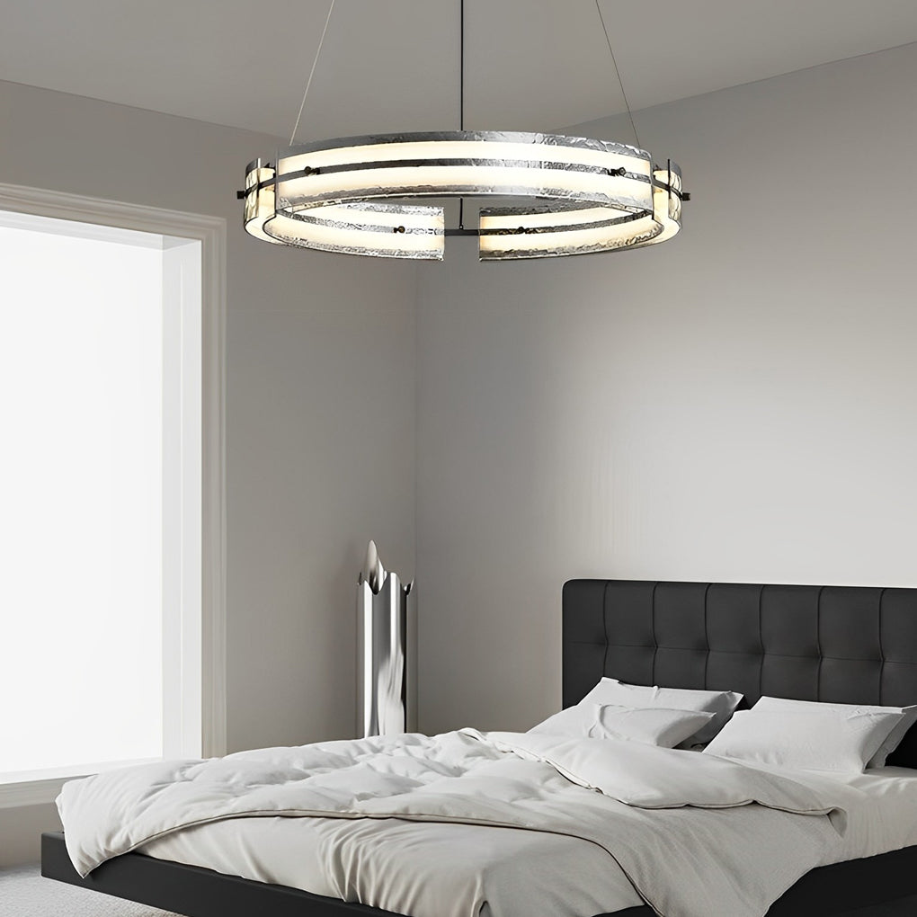 Modern Copper and Glass LED Chandelier Nordic Stepless Dimming Ring and Strip Pendant Light