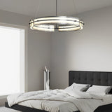 Modern Copper and Glass LED Chandelier Nordic Stepless Dimming Ring and Strip Pendant Light