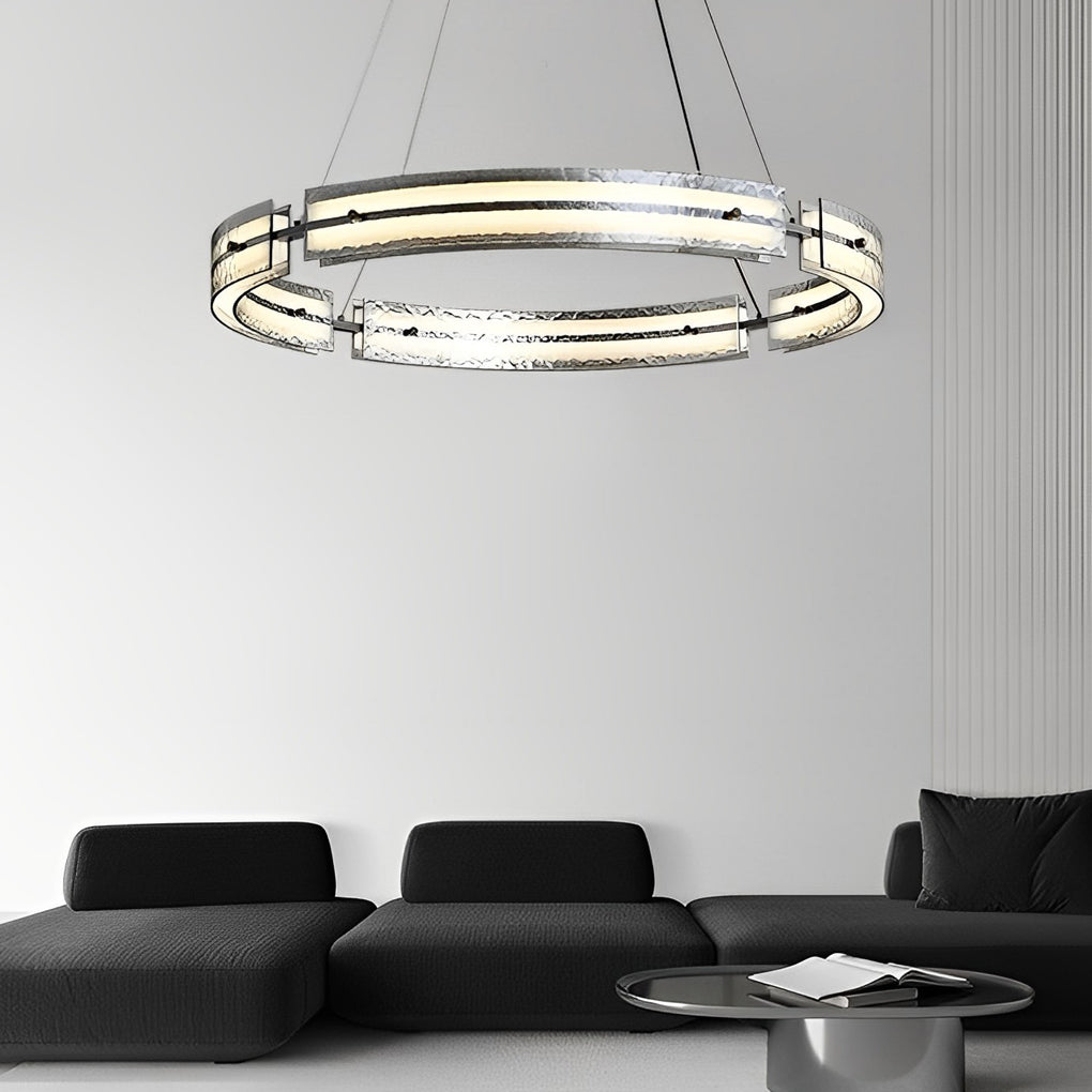 Modern Copper and Glass LED Chandelier Nordic Stepless Dimming Ring and Strip Pendant Light
