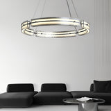 Modern Copper and Glass LED Chandelier Nordic Stepless Dimming Ring and Strip Pendant Light