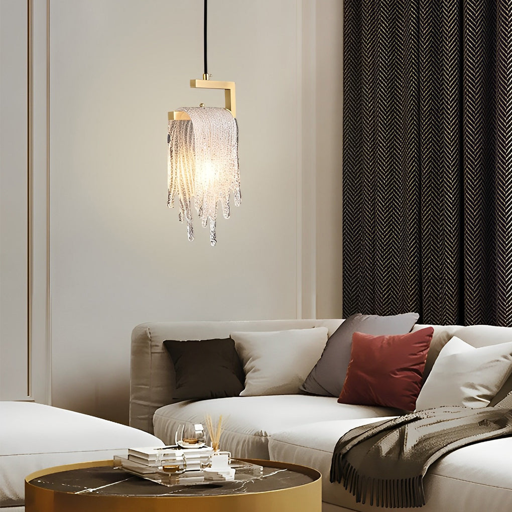 Modern Copper and Handmade Glass LED Pendant Light for Bedroom and Dining Room