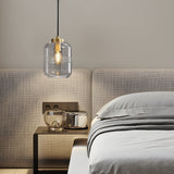 Modern Copper and Ribbed Glass Pendant Light with Adjustable Cord and Three Step Dimming Feature