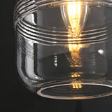 Modern Copper and Ribbed Glass Pendant Light with Adjustable Cord and Three Step Dimming Feature