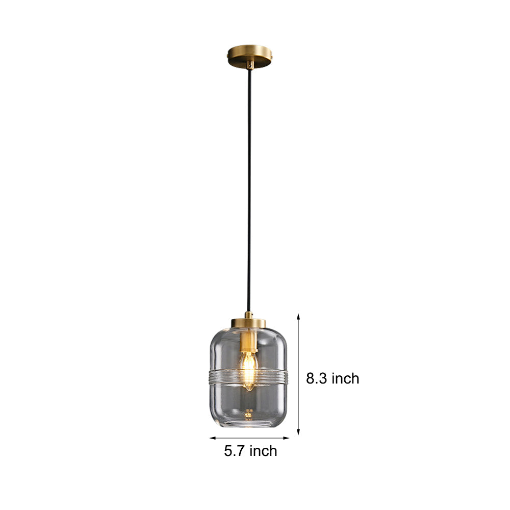 Modern Copper and Ribbed Glass Pendant Light with Adjustable Cord and Three Step Dimming Feature