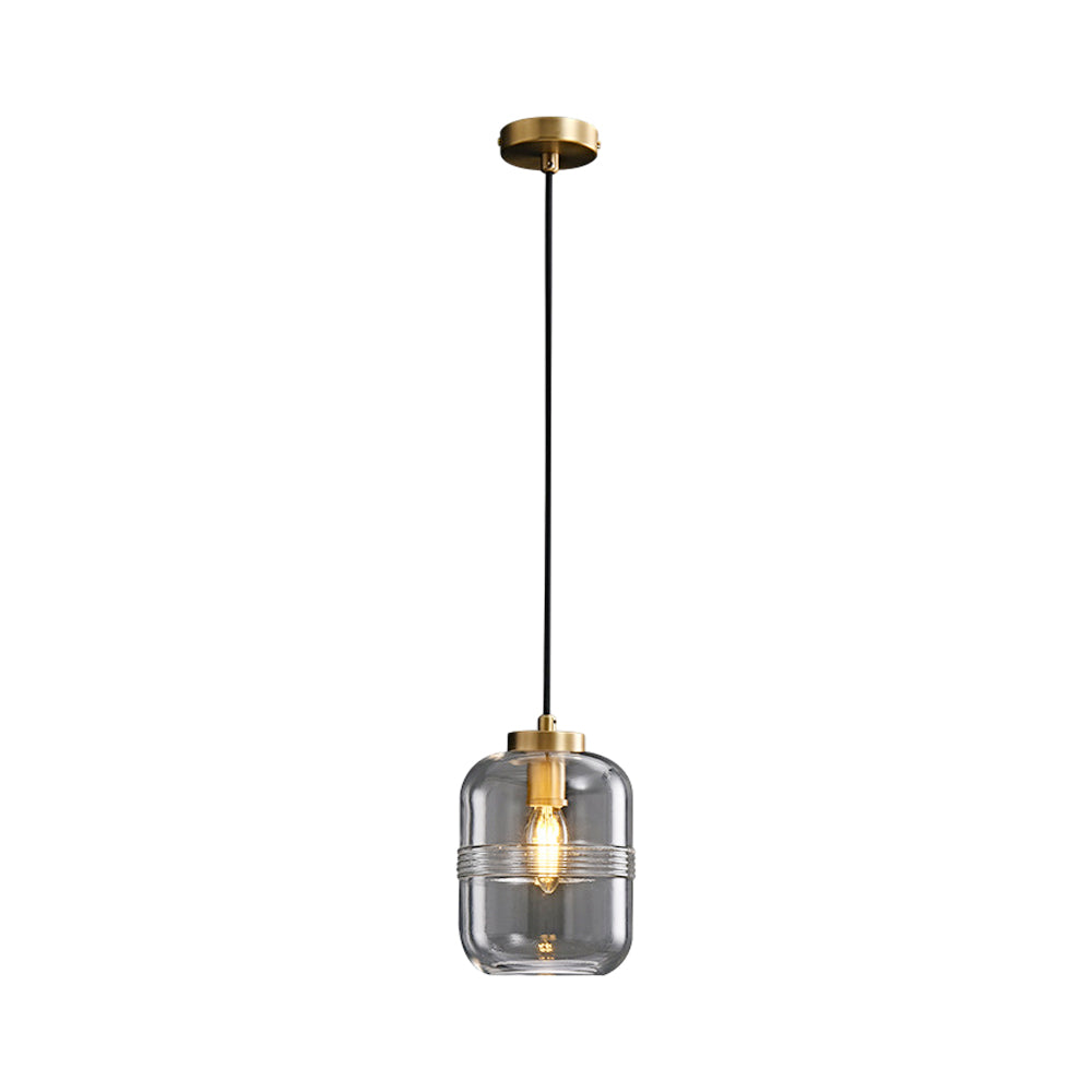 Modern Copper and Ribbed Glass Pendant Light with Adjustable Cord and Three Step Dimming Feature