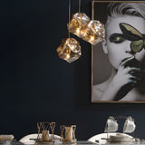 Modern Copper Chandelier with Irregular Lava Texture Glass Shade Pendant Light