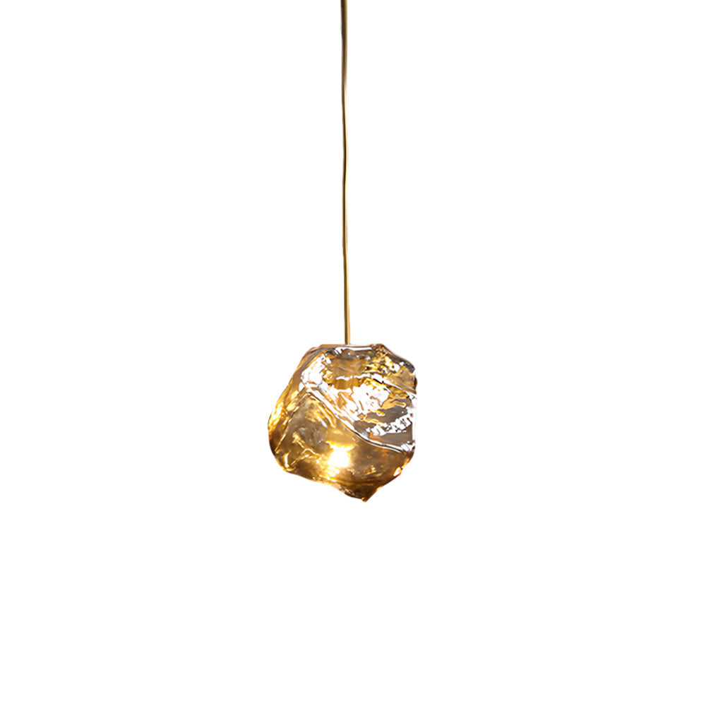 Modern Copper Chandelier with Irregular Lava Texture Glass Shade Pendant Light