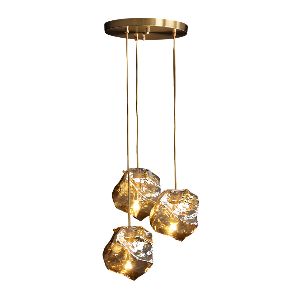 Modern Copper Chandelier with Irregular Lava Texture Glass Shade Pendant Light