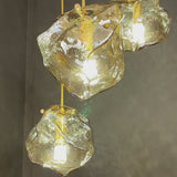 Modern Copper Chandelier with Irregular Lava Texture Glass Shade Pendant Light