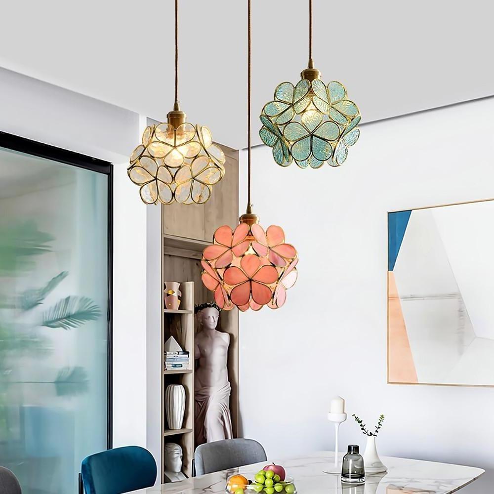 Modern Copper Crystal Flower Pendant Light Globe Hanging Lamp for Kitchen Island