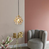 Modern Copper Crystal Flower Pendant Light Globe Hanging Lamp for Kitchen Island