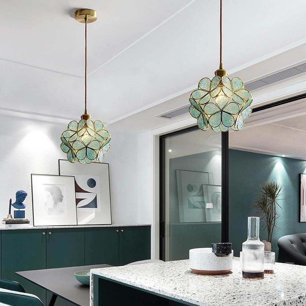 Modern Copper Crystal Flower Pendant Light Globe Hanging Lamp for Kitchen Island